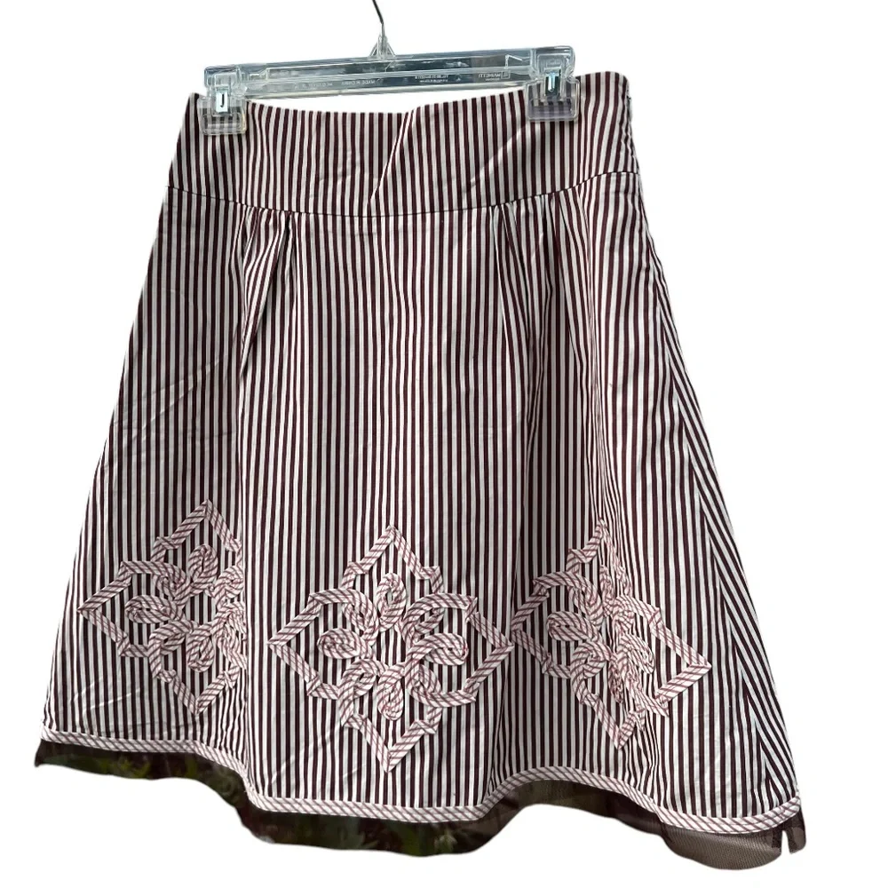 New Powder Pink Brown Striped Skirt‎ A-Line Office Siren School Teacher 3D Artsy